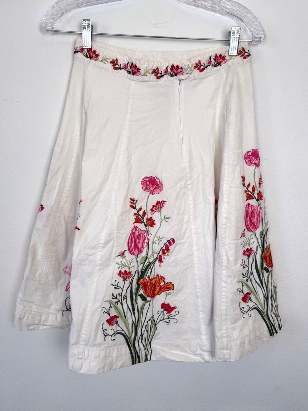 Elevenses Anthropologie Size 6 White Embroidered Floral A-Line Skirt - Picture 3 of 12